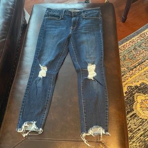 Distressed Straight Leg Cropped Stretch Jeans